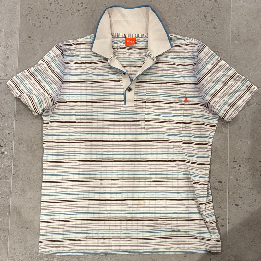 BOSS ORANGE Striped Polo with Blue Accents